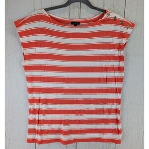 Talbots Size Large Womens Red White Striped Short Sleeve Top